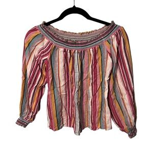 Zara Multiple Color Long Sleeve Linen Blend Pull Over Top Size Small